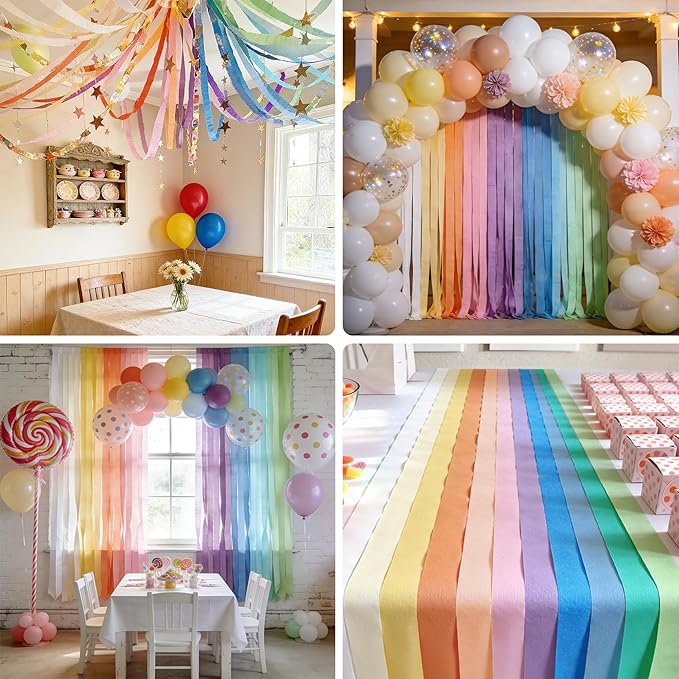 Oubest Pastel Crepe Paper Streamers Party Decorations, 12 PCS Crepe Paper Rolls Colorful Streamers for Pastel Rainbow Birthday, Baby Shower, Wedding Mermaid Candyland Party Backdrop Decor DIY Crafts