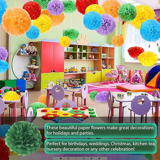 Qimoo 20pcs Dark Green Paper Pom Poms Decorations, DIY Decorative Tissue Paper Pom-poms Flowers Ball for Party Wedding Outdoor Decoration