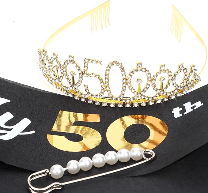 CAVETEE Gold Birthday Crown and Tiara for Women, Sash for Girls - Birthday Party Decoration