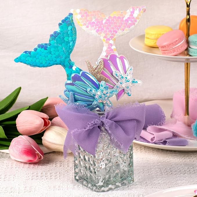 Chiffon Ribbon, Pink Purple Teal Silk Mermaid Ribbon, Mermaid Party Decoration, 1-1/2''x21Yd Handmade Frayed Fringe Ribbon for Gift Wrapping, Floral Vase, Craft, Birthday Party, 3 Rolls