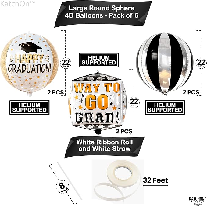 Graduation Decorations 2026 | XtraLarge Happy Graduation Balloons - Pack of 6, 22 Inch | Congrats Grad Balloon, Grad Party Decorations, Class of 2026, Graduation Foil Balloons, KatchOn