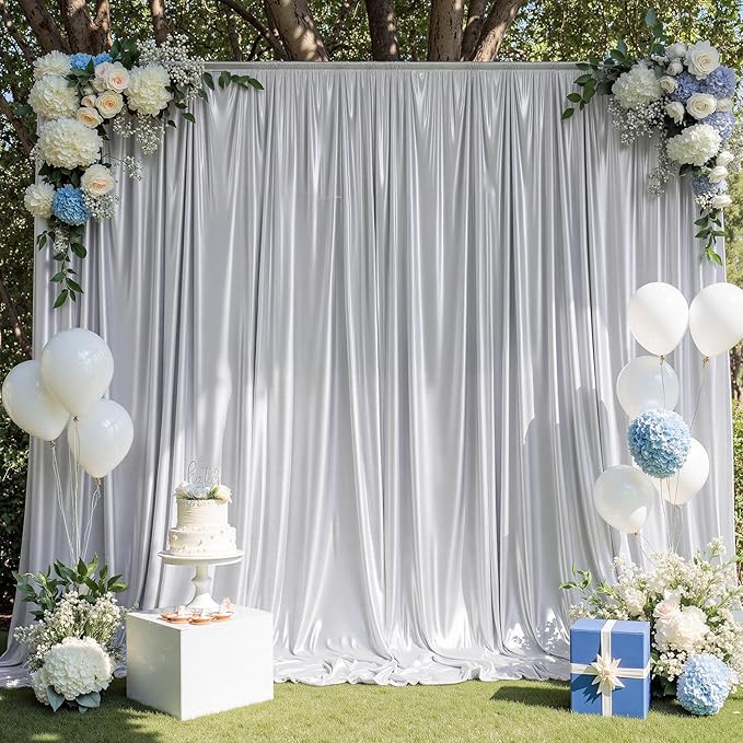 40ft x 10ft Silver Sequin Backdrop Curtain for Parties, Wrinkle Free Thick Glitter Photo Backdrop Drapes 8 Panels 5x10FT Back Drop Cloth Shiny Fabric for Wedding Birthday Photography Background