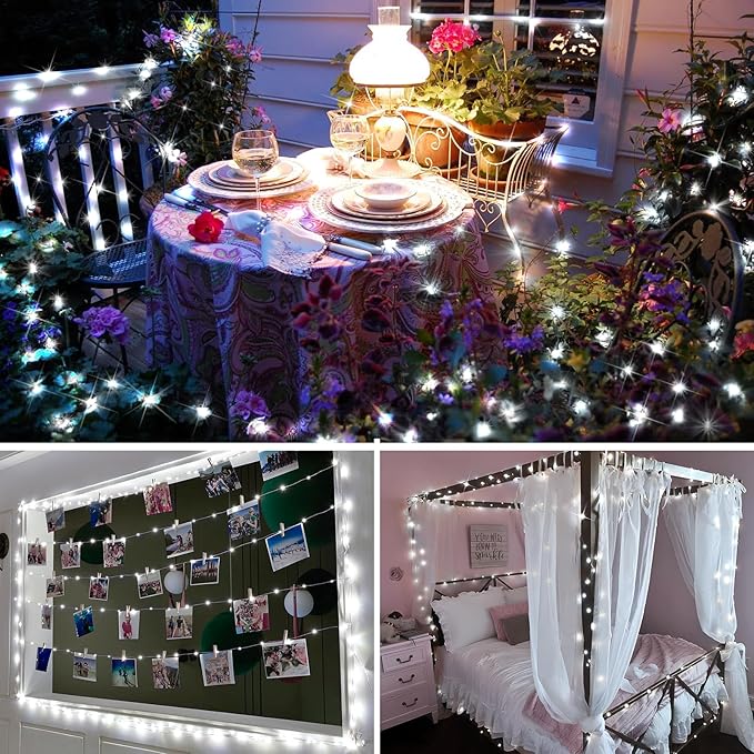 KNONEW 400FT Outdoor Christmas Fairy Lights Plug in,1200 LED String Lights Outdoor Waterproof 8 Modes Memory Times for Wedding Bedroom Walls Garden Trees Decoration(Cool White)