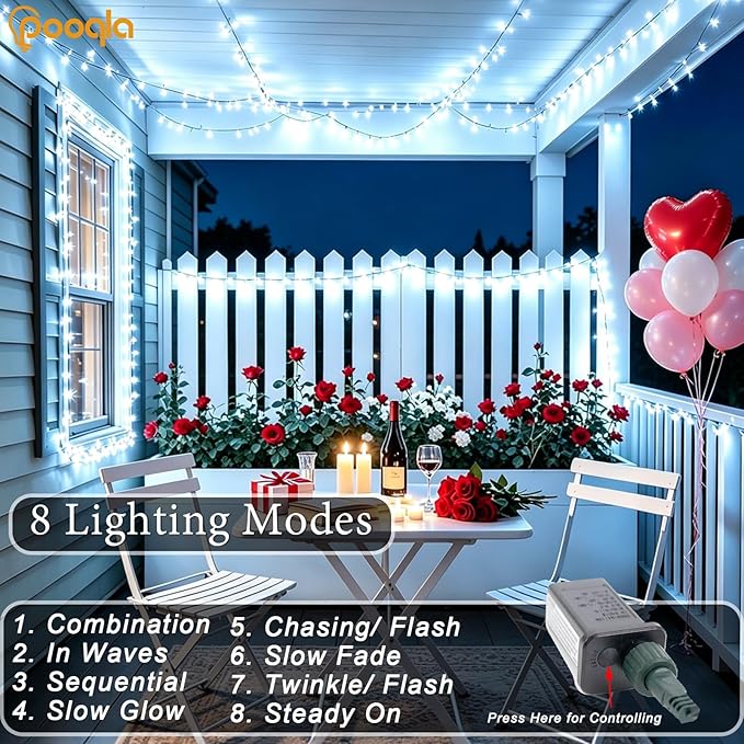 Cool White String Lights Outdoor Christmas Decoration, 66 ft 200 LED Christmas Lights Plug in, Indoor Connectable 8 Modes Clear Wire Twinkle Fairy String Lights for Xmas Tree Bedroom Holiday Party