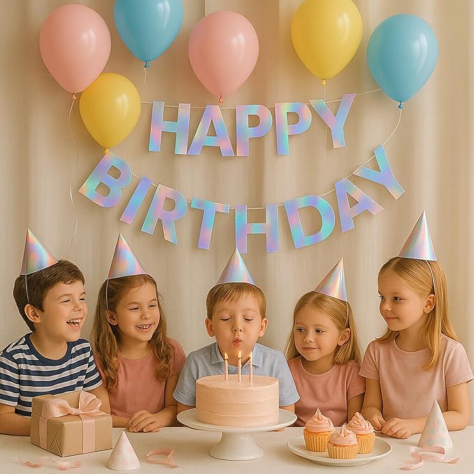 Happy Birthday Banner,Iridescent Birthday Signs Banners for Parties, Kids, Girls, Boys, Women, Adults, Colorful Birthday Decorations&Party Supplies and Hanging Decor