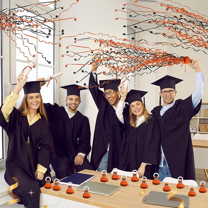 WinnerWhy 30 Pcs No Mess Confetti Poppers Hand Throw Streamers Party Poppers for Graduation 2026 Birthday Celebrations Wedding Engagement Bachelorette Party Supplies(Black and Orange)