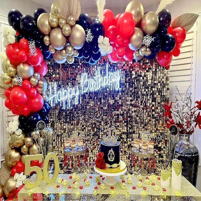 Red Black and Gold Party Balloons, Black Red Gold Latex Balloons 50 Pcs 12 inch Red Black Gold Balloons For Birthday Graduation Hollywood Casino Wedding Party Decoration