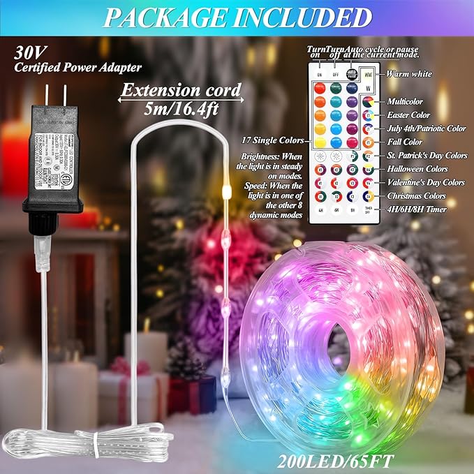 Lovelite 200 LED Fairy Lights Color Changing, 66 FT 35 Colors 4th of July Fairy Lights with Remote, Red White and Blue String Lights for Bedroom Christmas Holiday Wedding Party Indoor Outdoor Decor