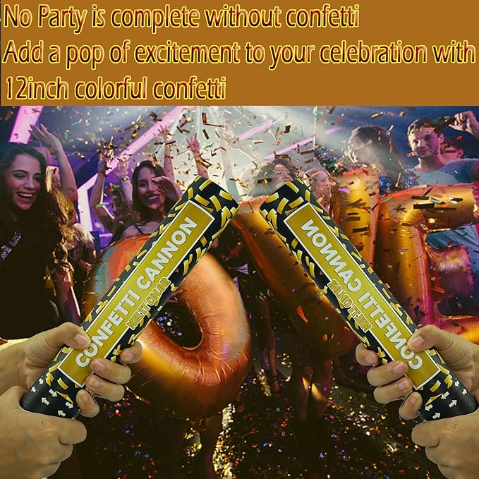 Confetti Cannon Gold Party Poppers - 6 Pack 12 Inch Confetti Poppers for Wedding Celebration Birthday Party Celebration Baby Shower Decorations Christmas New Year Graduation