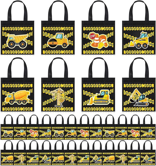 Photect 24 Pcs Construction Party Favors Construction Theme Gift Bags Dump Truck Non Woven Mini Tote with Handles Excavator Tractor Candy Goodie Treat Package for Birthday Party Decorations Supplies