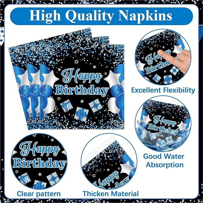 Qyeahkj 100 Pcs 13th Birthday Decorations for Boys Official Teen Supplies Plate Napkin Forks Set Disposable Blue 13th Birthday Tableware Paper Plates Dinnerware for Kids Teenager Favors Serve 25