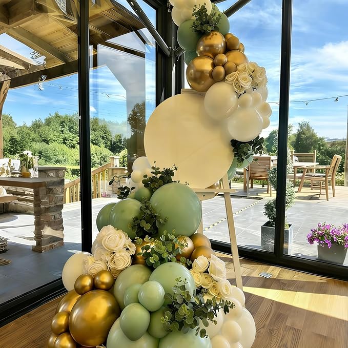 Sage Green Balloon Arch Garland Kit, Sage Green White Gold Balloons for Boho Birthday Wedding Bridal Baby Shower Engagement Party Decorations