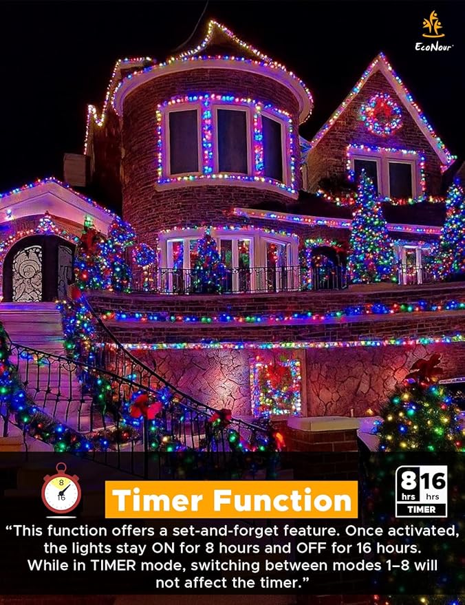 EcoNour 29.5 Ft 720 LED Cluster Twinkle Lights for Easter Decorations, 8 Modes String Lights for Decoration with Timer and Memory Function, Multicolor Sparkle Lights for Magical Home & Outdoor