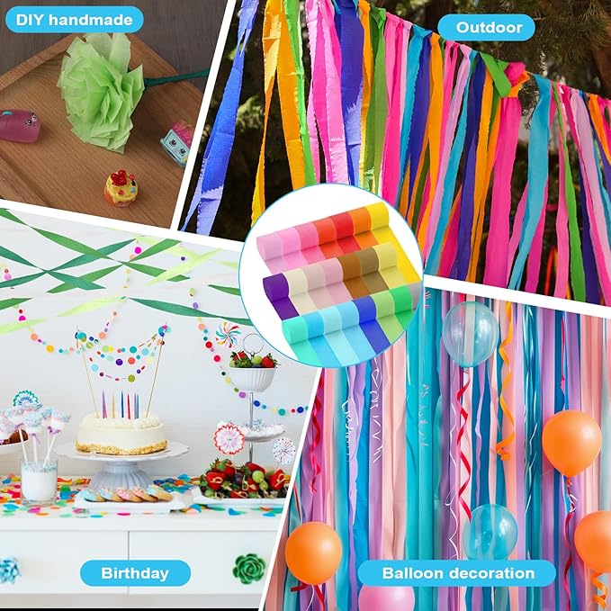 24 Rolls Crepe Paper Streamers, 24 Vibrant Colors Birthday Streamer Party Decorations Rainbow Party Streamers for Birthday Parties Wedding Ceremony Baby Shower Halloween DIY Crafts Decoration