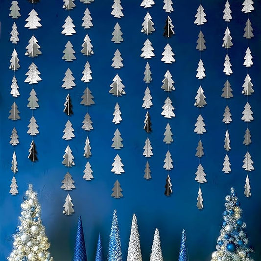 Cheerland Silver Tree Garland for Woodland Theme Party Decoration Xmas Christmas Hanging Streamer Backdrop Ceiling Tree Garland Decor for Baby Shower Christmas Camping Birthday Party Decorations