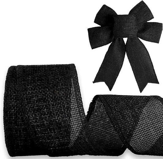 Black Burlap Ribbon 1-1/2 inch X 10 Yard Natural Burlap Woven Ribbons DIY Handmade Edging Production Wreath Holiday Decoration Gift Ribbon for Gift Wrapping Jute Linen Black Ribbons