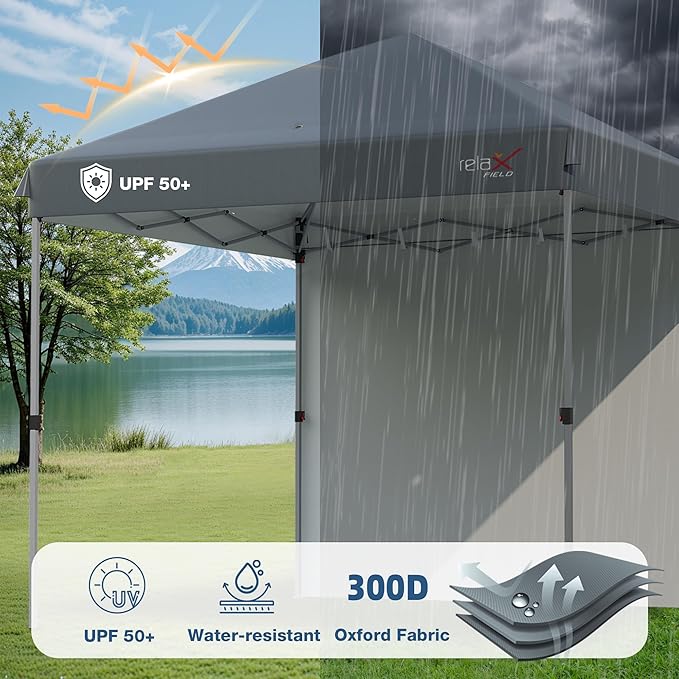 10x10 Outdoor Folding Canopy Tent with 1 Sidewall, Easy Up Outdoor Shelter with One Person Set Up Center Lock, Portable Patio Screen Tent for Camping, Party, Beach & Picnic,Grey