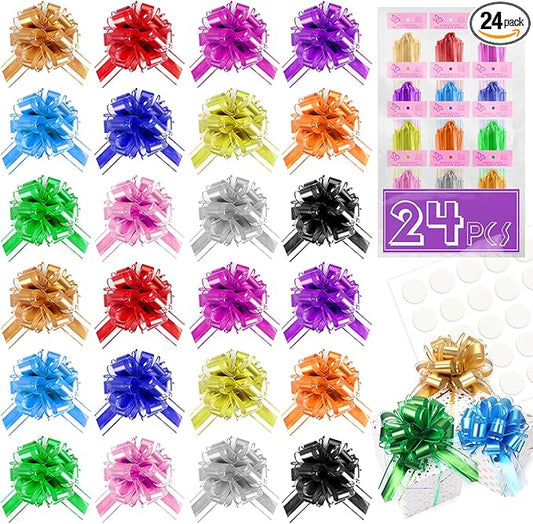 TUXIYA 24PCS 6 Inch Large Pull Bows,12 Colors Bow for Gift Wrapping,Party Gift Wedding Ribbon Bows for Wrapping Boxes or Flower Decorations,Perfect for Christmas Valentine's Day Decoration Bow