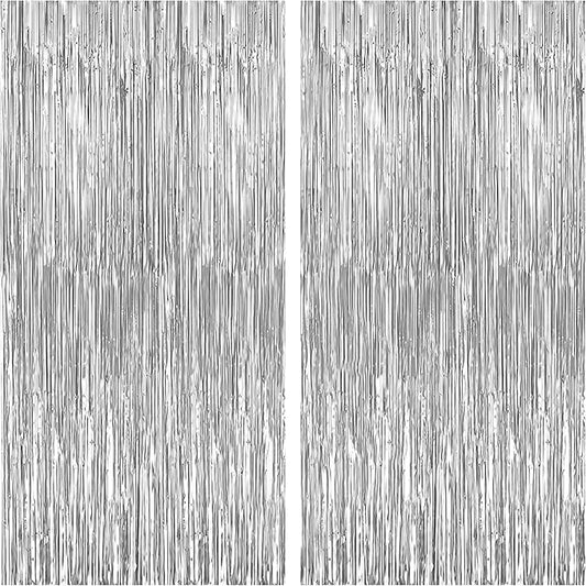 KatchOn, Silver Foil Fringe Curtain - Pack of 2 | Streamers Backdrop for Disco Birthday Decorations | Silver Fringe Backdrop for Graduation Decorations 2026 | Bachelorette Party Decoration
