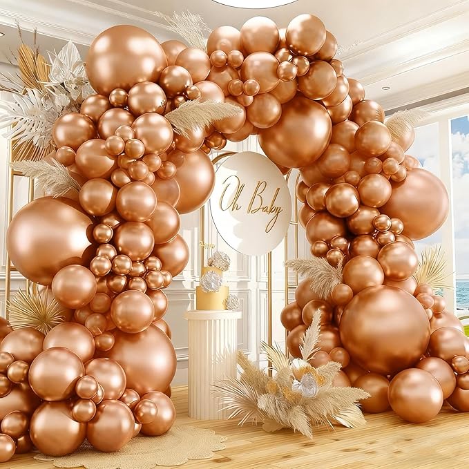 412pcs Metallic Rose Gold Balloon Garland Arch Kit 18 12 10 5 Inch Different Sizes Latex Chrome Balloons for Baby Shower Birthday Graduation Wedding Anniversary Party Decoration