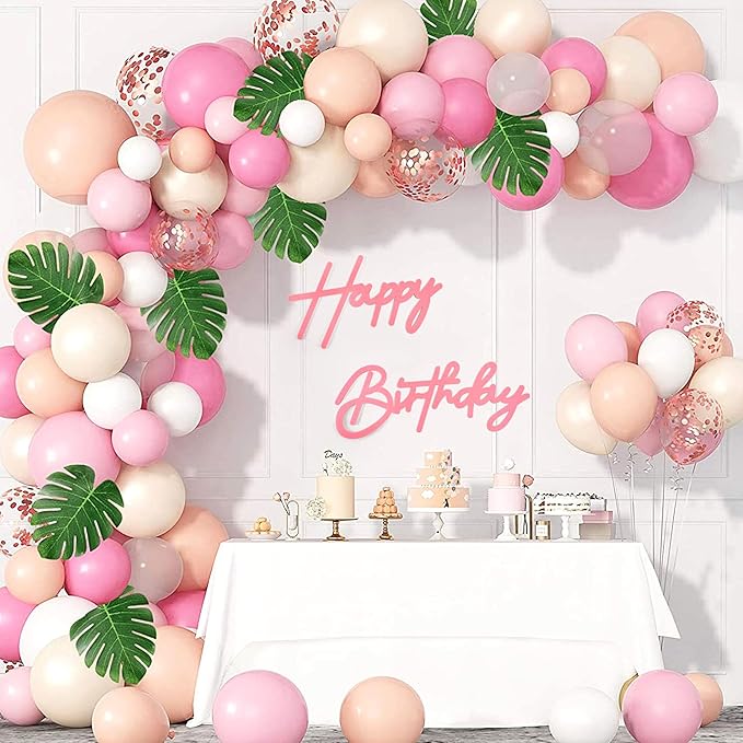 CANREVEL Happy Birthday Sign for Backdrop, Felt Pink Happy Birthday Banner, Pink Birthday Party Decorations for Girl Boy Women Men, Wall Decor Balloon Arch Photo Prop