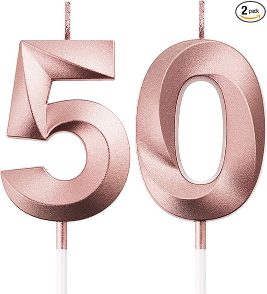 BBTO 50th Birthday Candles Number Candles Cake Topper Decoration for Birthday Wedding Anniversary Celebration Supplies(Rose Gold, 50th)
