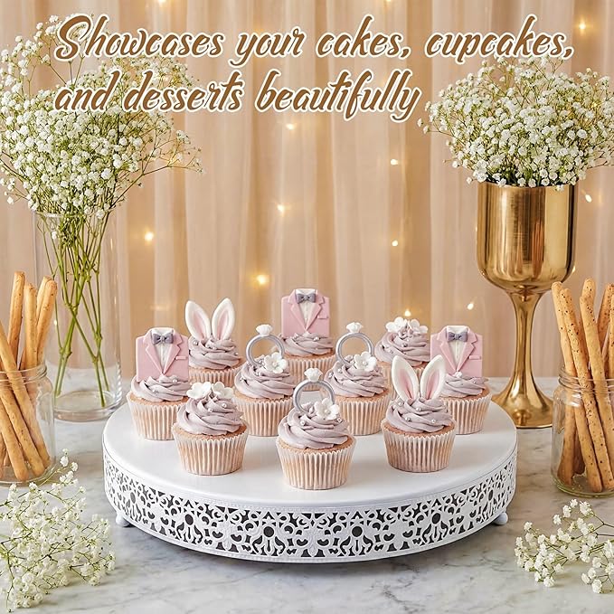 Wenqik 16 Inch White Cake Stand Set Metal Round Cupcake Dessert Stand with Cake Cutting, Spatula Wedding Cupcake Pastry Display Candy Holder Display for Wedding Party Birthday Baby Shower(Classic)