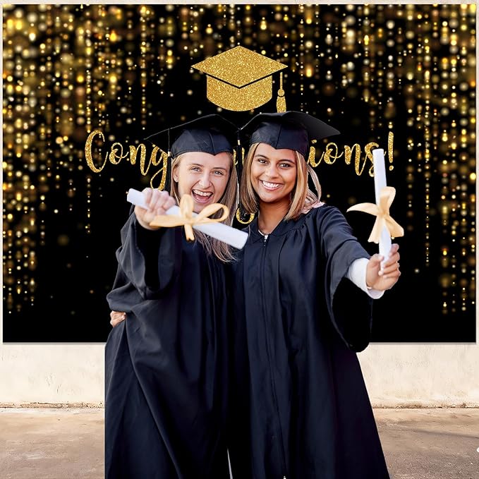 Mocsicka Class of 2026 Backdrop Black Gold Glitter Bokeh Graduation Party Background 2026 Congrats Grad Prom Party Cake Table Decoration Photo Booth Props (8x6ft)