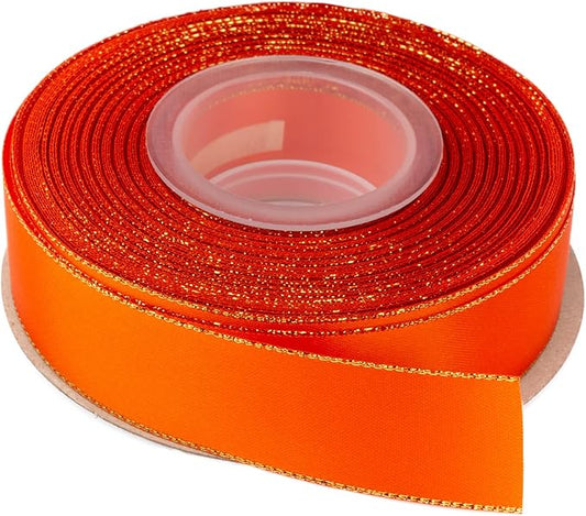 1" Double Face Satin Ribbon with Gold Edge 25 Yards (761-Autumn Orange), Perfect for Gift Wrapping, Party Decor, Wedding and Craft