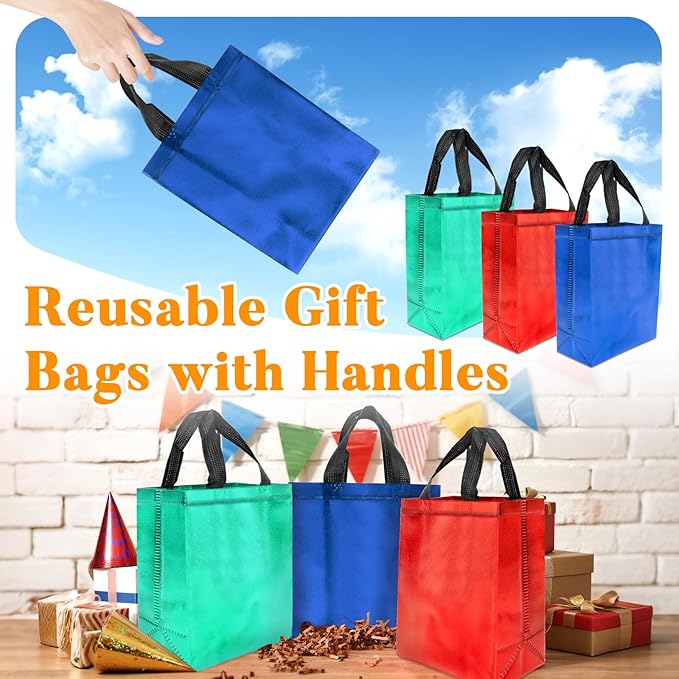 MAQIHAN Mother's Day Iridescent Gift Bags Medium - Iridescent Party Favor Bags with Handles Sturdy Goodie Bag for Birthday Wedding Easter Christmas Party Shopping for Man Women(9.8x7.8in)