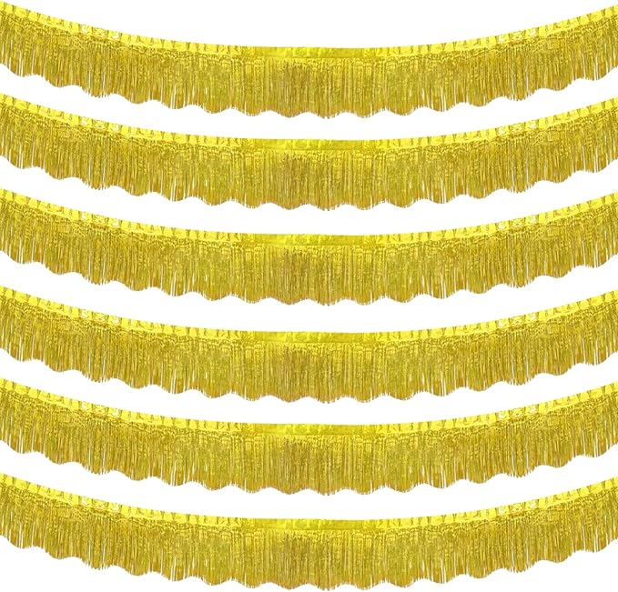 LOLStar 6 Pack Gold Foil Fringe Garland Party Decorations, 59Ft Tinsel Streamers Shiny Gold Wall Hanging Tinsel Fringe Banners for Wedding Birthday Anniversary Christmas New Year Party Decor