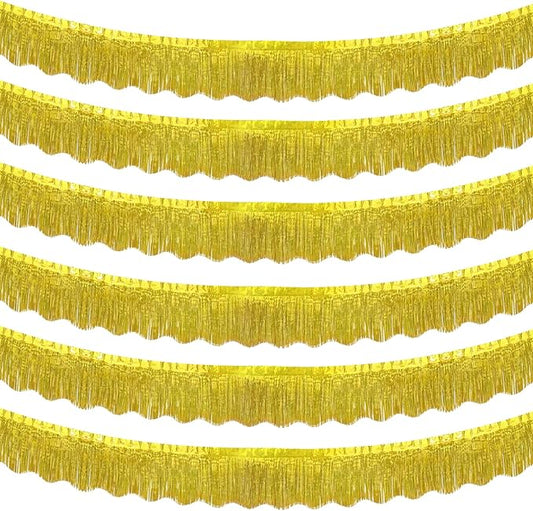 LOLStar 6 Pack Gold Foil Fringe Garland Party Decorations, 59Ft Tinsel Streamers Shiny Gold Wall Hanging Tinsel Fringe Banners for Wedding Birthday Anniversary Christmas New Year Party Decor