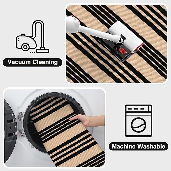 OJIA Outdoor Door Mat 27.5"x43", Black and Tan Outdoor Rugs Cotton Hand-Woven Front Door Rug Machine Washable Door Mats Striped Entry Rug for Front Porch/Farmhouse/Kitchen/Entryway/Outdoor Decor
