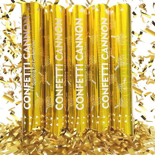 Gold Confetti Cannons for Any Celebration | 5-Pack 12-Inch Party Poppers for Weddings, Birthdays, Graduations, and More.