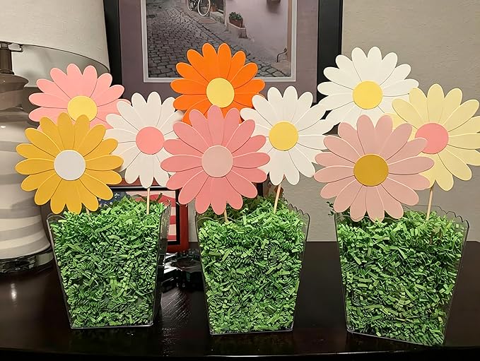 12pcs Daisy Theme Centerpiece Sticks Groovy Spring Flower Centerpieces for Table 70s Groovy Hippie Chrysanthemum Daisy Decorations for Spring Summer Flower Birthday Wedding Supplies