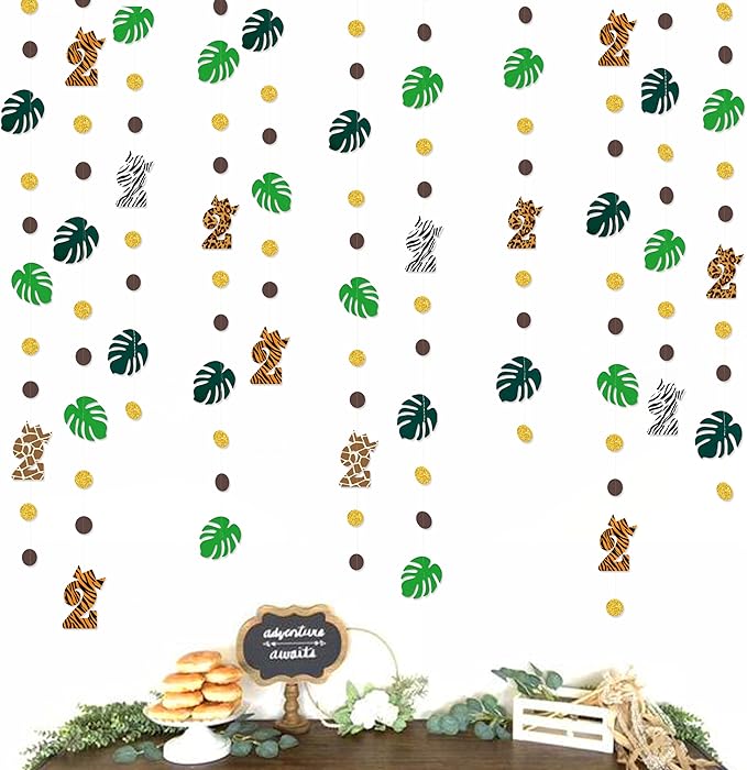 Two Wild Birthday Party Decorations Brown Gold Circle Dot Palm Leaf Jungle Theme Garland 2 Year Old Bday Palm Leaf Dots Streamer for Safari Animal Welcome 2 the Jungle Happy Birthday Party Supplies