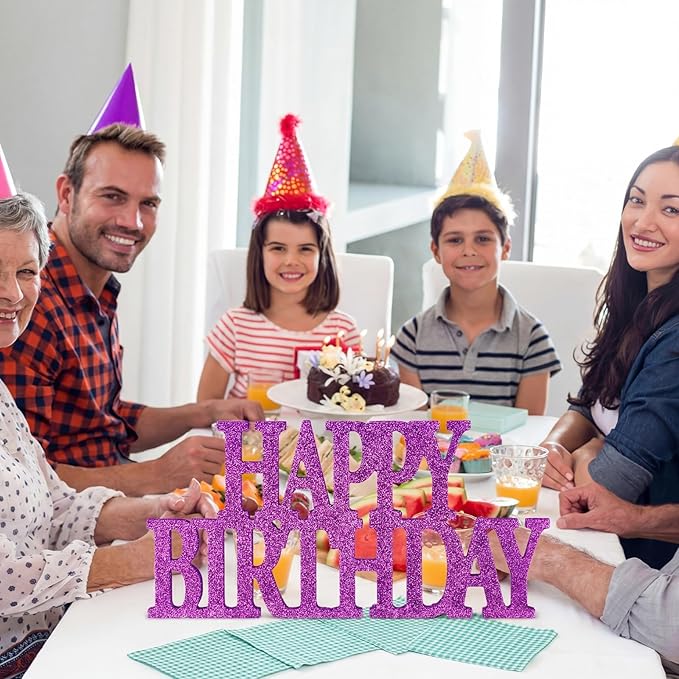 Novabright Happy Birthday Sign Centerpieces for Table Birthday Party Decorations for Women Bday Birthdays Themed Celebration Party Supplies(Purple,Glitter)