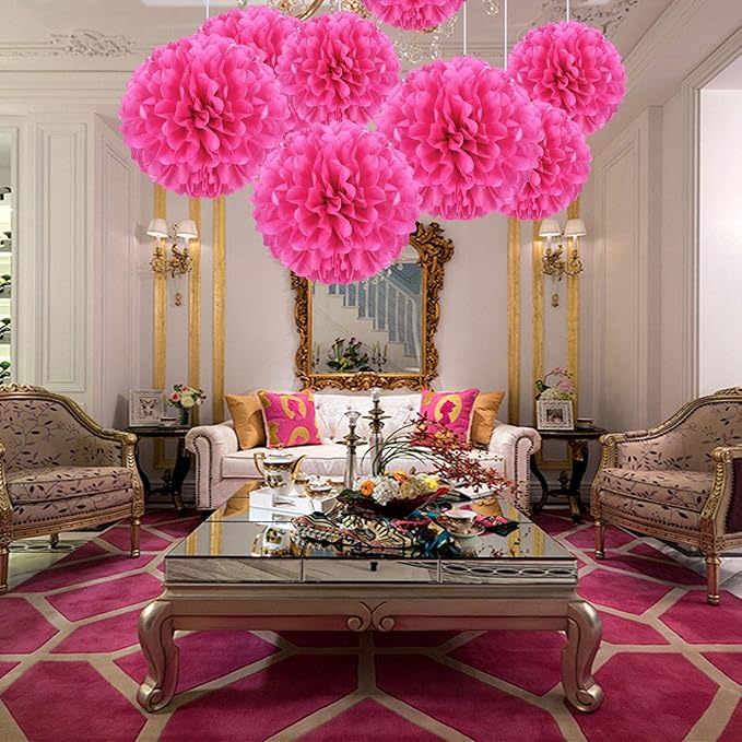 20 PCS Rose Red Tissue Paper Pom Poms Flowers, Sizes of 6", 10", 12", 14" Hanging Paper Flower Ball for Wedding, Birthday, Halloween, Christmas, Baby Shower Party Decor