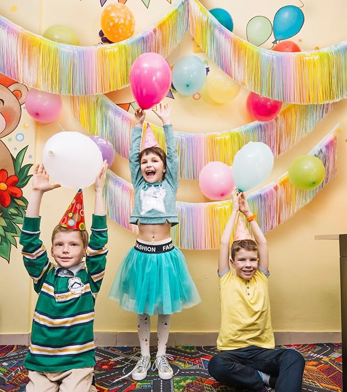 LILF Premium Fringe Tinsel Garland for Party Decorations Foil Metallic Tassels Banner Party Streamers for Birthday Wedding Graduation Christmas Home Decor (Macaroon Rainbow)