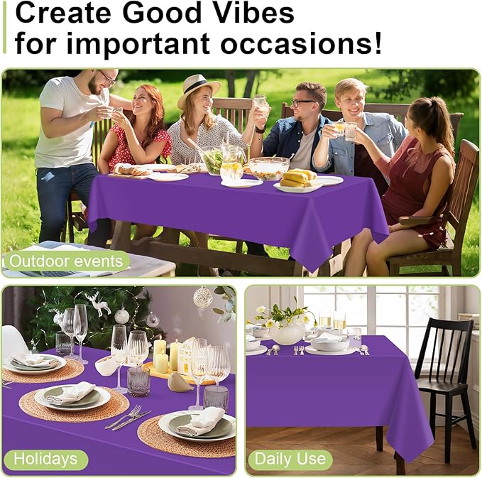 QIKSION Purple Plastic Table Cloth Disposable 12 Pack, 54 x 108 Inch Tablecloths for Party, Birthday, Graduation, Halloween Decorations, Rectangle Table Cover