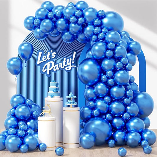 120pcs Metallic Blue Balloons, 18 12 10 5 inch Metallic Blue Balloons Different Sizes Blue Balloon Arch Kit for Graduation Baby Shower Wedding Birthday Party Decorations