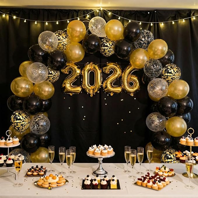 Hiquaty Black and Gold Balloons,60pcs Black Balloons,12 Inch Gold Balloons,Black and Gold Confetti Balloons with Gold Ribbon for New Year Wedding Bridal Shower Party Decorations