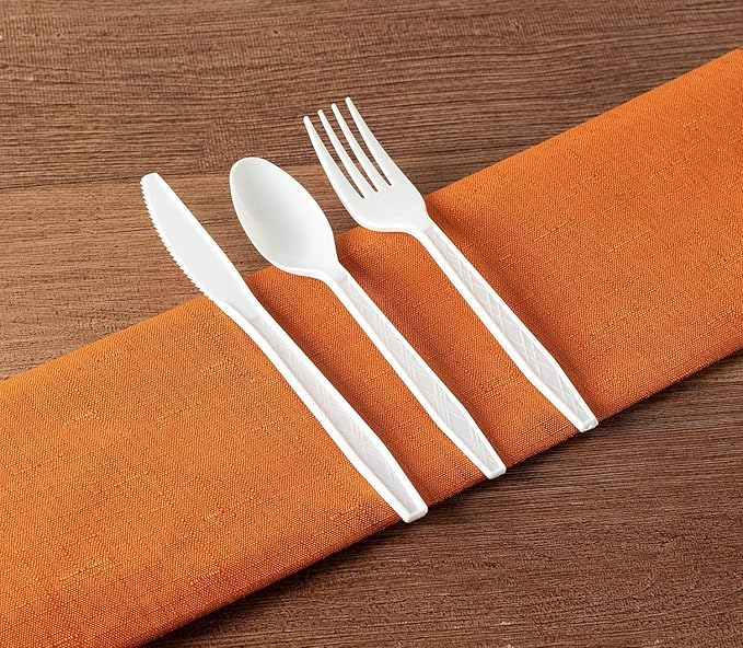 PARTY BARGAINS Argyle White Plastic Cutlery Set 720 -Piece – 360 Forks, 240 Spoons, 120 Knives – Heavy-Duty Disposable Utensils for Parties, Weddings, Buffets, BBQs & Catering – BPA Free