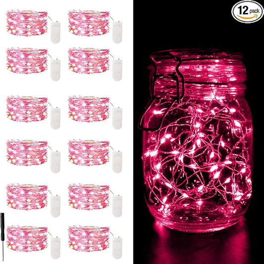 12 Pack Fairy Lights Battery Operated String Light，7FT 20LED Waterproof Silver Wire Christmas Lights Outdoor,Firefly Mini Light for Bedroom Party Birthday Wedding Indoor Decorations Home Decor