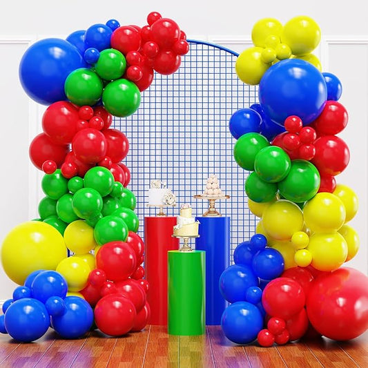 YMSZ Red Blue Green Yellow Balloons, 136pcs Colorful Latex Balloons with Different Size for Birthday, Carnival Circus, Baby Shower Party Decorations