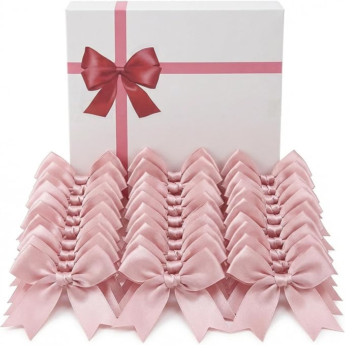 Rose Gift Wrap Bows – 50pcs 3.3 Inch Elegant Satin Bows for Gift Wrapping, Wedding Decor, Baby Shower, Party Decorations, Birthday, Easter, Christmas, Anniversary, DIY Crafts, Gift Bags
