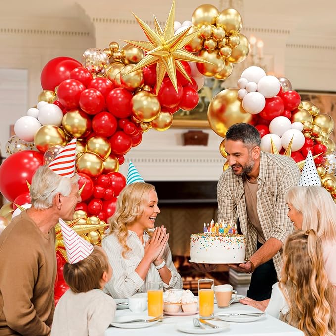 132pcs Red and Gold Balloon Arch Kit, Red and Gold Balloons with 22inch Foil Balloons Gold Confetti White Latex Balloons for Wedding Valentine's Day Engagement Anniversary Birthday Party Decorations