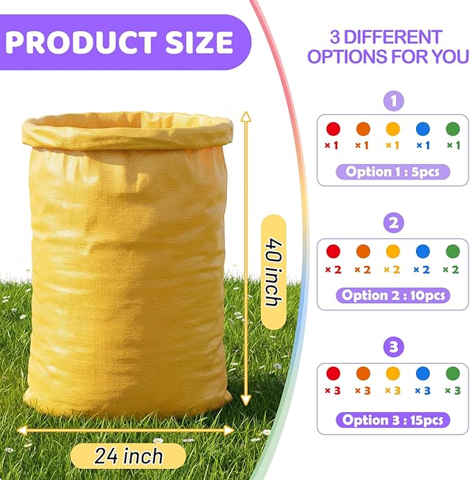 Yard Games for Kids & Adults - 5 Color Potato Sack Race Bags Set for Outdoor Parties & Field Day,Large Jump Sacks, Bean Bag Toss Game for Backyard,Carnival,Family Reunion
