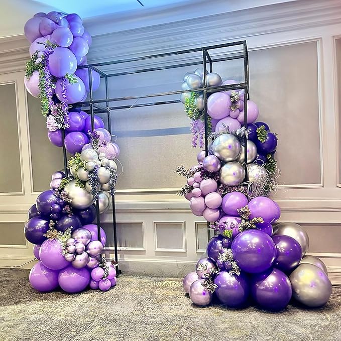 Purple Silver Balloons, 12 Inch Metallic Purple Silver Balloons Light Purple Silver Latex Balloons Lavender Silver Confetti Balloons for Princess Party Girl Birthday Wedding Baby Shower Decorations