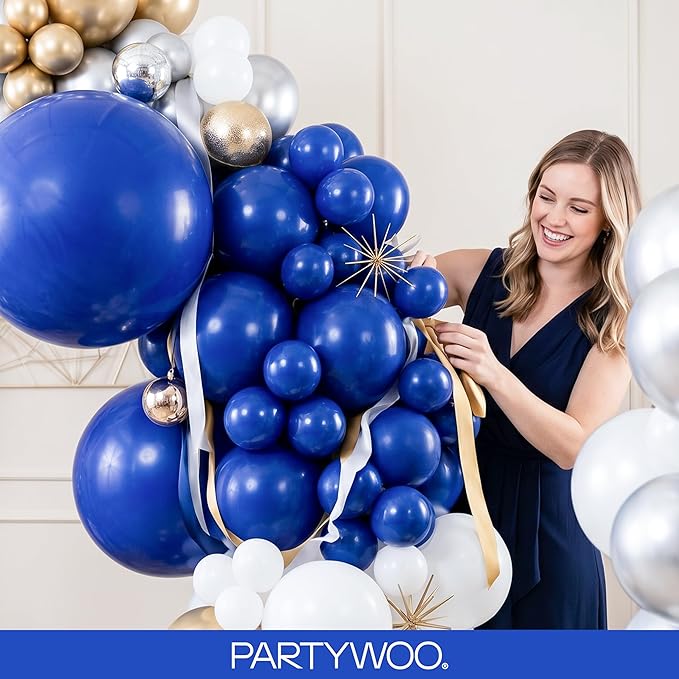PartyWoo Royal Blue Balloons 152pcs Different Sizes Pack of 18 12 10 5 Inch Dark Blue Balloon Arch Kit for Baby Shower Gender Reveal Graduation Under The Sea Birthday Party Decorations Blue-Y59